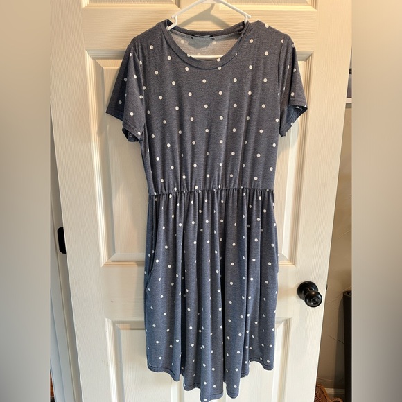 Blue and White Polka Dot Summer Dress with Pockets - Picture 2 of 4